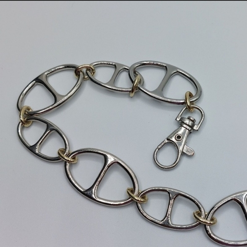 Women's Gold Silver Two Tone Mariner Chain Metal Belt 43 Inches Long - Picture 4 of 5
